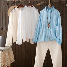 Women's Blouses Elegant Youth Woman Clothes Women Spring Tops Bohemian Long Sleeve Lace Embroidery Shirts Japanese