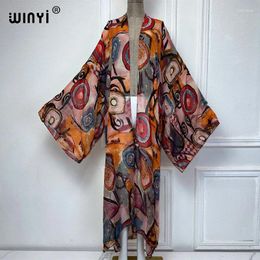 Summer Kimono Beach Wear Women 2024 Africa Dress Bikini Cover Up Cardigan Graffiti Print Abayas Dubai Luxury Muslim