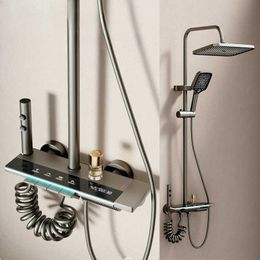 Bathroom Shower Sets Brass Hot Cold Bathroom Faucets Rainfall Shower System Smart Digital Thermostatic Display Piano Key Shower Set Bidet Shower Set T240422