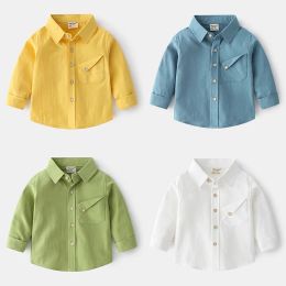 Shirts Child Boys Shirt Long Sleeve Children Clothes Solid Colour Cotton Spring Autumn Kid Turn Down Collar Top Pure Boy Cardigan
