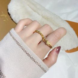 Cluster Rings Fashion Sweet Romantic Mahua Love Ring Gold Plated Frosted Opening Index Finger Bridal Wedding Party Jewelry Accessories