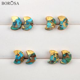 Stud Earrings BOROSA Moon Gold Plating Copper Natural Turquoises For Women Fashion Gems Stone G1988