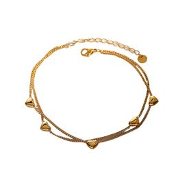 18k Gold Stainless Steel Double-layer Love Small Pendant Anklet for Women 2024 Summer New Beach Shopping Party Jewellery Free Shipping