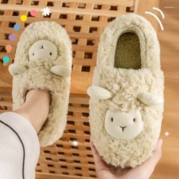 Slippers Winter Cute Lamb Women Bag Heel Thick Bottom Cartoon Plush Flat Soft Comfortable Cotton Shoes Men
