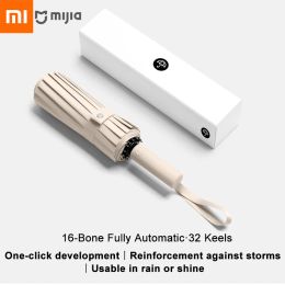 Control Xiaomi Mijia Umbrella Upgrade 16 Ribs Windproof Double Layer Resistant Fully Automatic UV Parasol Sun Rain Dual Use Umbrellas