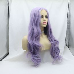 Wig European and American medium-parted long curly front lace chemical Fibre high-temperature wire factory direct sales ready-made hand-woven wig headgear