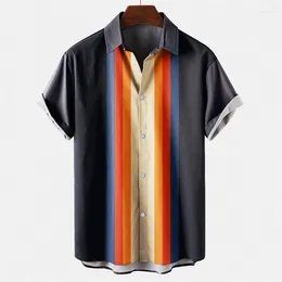 Men's Casual Shirts Mens Hawaiian 3d Stripe Print Shirt Harajuku Summer Fashion Short Sleeves Beach Vacation Button Loose Aloha