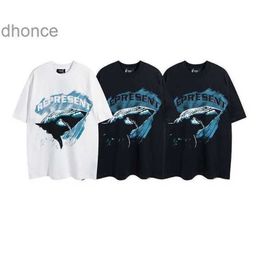 Men's Designer Short Sleeve Fashion Trend Niche Ss Sleeved Tee High Street Fog Small Neckline Shark Print Loose Trendy T-shirt