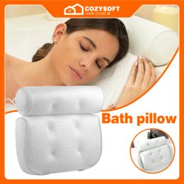 Massager 3D Luxury Home Bath Pillow SPA Deep Spongy Cushion Relaxing Massage Big Suction Cup Bathtub Neck Back Comfort Support Relaxing