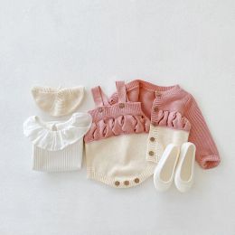 Sets Engepapa Autumn Infant Baby Girl Dimensional Wavy Romper+Coat Long Sleeves Toddler Baby Clothes Sweet Winter Cardigan Clothing