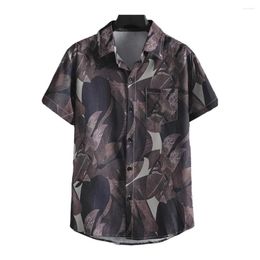 Men's Casual Shirts Summer Men Shirt Floral Print Short Sleeves Loose Single-breasted Turn-down Collar Top Camisa Social Masculinas