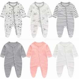 One-Pieces Cotton Newborn Romper Star Moon Printed Footed Baby Bodysuit for Girls Boys Long Sleeve Autumn Toddler Clothes Infant Onesie