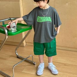 Trousers Boys Shorts 2024 Korean Style Summer All Match Loose Cargo Pants Green Pockets Design Fashion Children