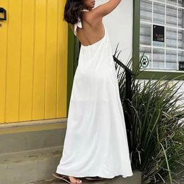 Casual Dresses Women Sexy Halter Off Shoulder Holiday Dress Spring Solid Front Split Boho Long Summer Backless Hollow A-Line Maxi