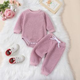 Sets Newborn Baby Warm Suit Autumn Long Sleeve Crew Neck Romper with Elastic Waist Pants Clothes Set Winter Outfit for Girls Boys