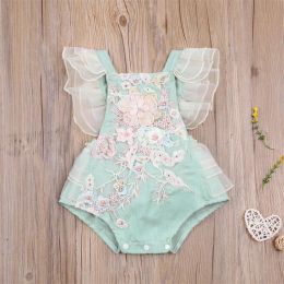 One-Pieces 024M Infant Girls Floral Embroidery Romper Baby Summer Clothing Newborn Toddler Ruffle Sleeve Square Neck Romper Jumpsuits