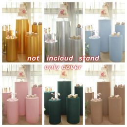Table Cloth Home Decoration Cover For Pedestal Stand Solid And Shiny Color Elastic Fabric Cylinder Plinths Backdrop Pograph