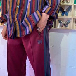 Men's Pants NEEDLES Arrival Cotton Butterfly Embroidery Vintage Webbing Track Stripe Trousers Oversize 1:1 Red Sweatpants Men Women