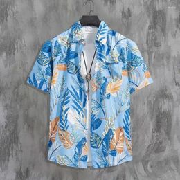 Camisas casuais masculinas homens de verão Hawaiian Fina Floral Camise