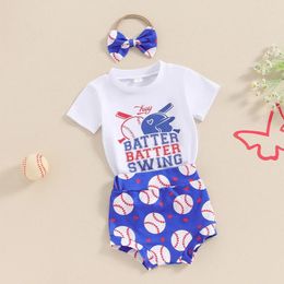 Clothing Sets Toddler Baby Girl Baseball Outfit Hey Batter Swing Shirt Print Shorts Headband Set Summer Clothes