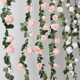 Decorative Flowers 1.8 M Artificial Rose Vine Flower Wall Supplies Leaves Plant Pography Props Wedding Decoration Fake For Home Decor