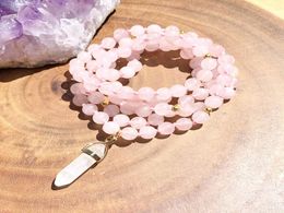 ST0370 New Design Handmade Rose Quartz Mala Necklace Anti Aging 108 Mala Beads Knotted Necklace Quartz Pendant Jewelry4097888