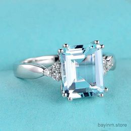 Bröllopsringar Fashion Aquamarine Crystal Rhinestone Rings for Women Bridal Wedding Engagement Ring Party Jewelry Anniversary Gift Anillos Muje