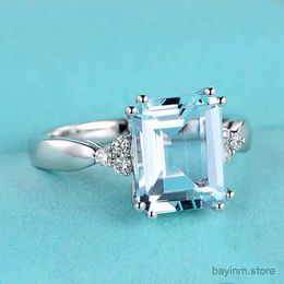 Anelli di nozze Fashion Aquamarine Crystal Rhinestone Anelli per donne Fedding Engagement Ring Helier Helion Anniversary Gift Anillos Muje