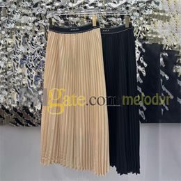 Classic Pleated Skirts Letter Webbing High Waist Dress for Women Elegant Party A Line Skirt Elastic Waist Black Dresses