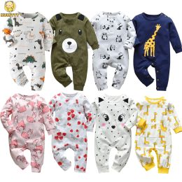 One-Pieces Newborn Baby Boys Girls Romper Pyjamas Infant Clothing Cotton Long Sleeve Print ONeck Comfy Jumpsuit Toddler Clothes Outfits