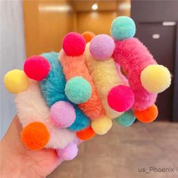 Hair Accessories New Childrens Colorful Elastic Hair Bands Girls Cute Plush Ball Head Rope Baby Hair Ties Gift Headwear Accessories