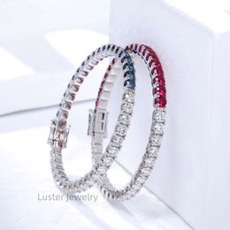 Lustre Hot Jewellery 4mm White Gold Round Lab Grown Ruby Cuff Bangle 10K 14K 18K Grey Blue Womens Tennis Bracelet Gold