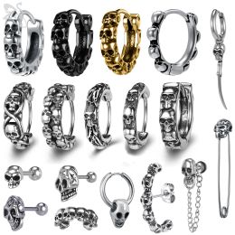 Earrings ZS 1 Pair Skull Design Stainless Steel Hoop Earrings For Men Women Rock Punk Stud Earring Skeleton Ear Cuff Vintage Jewelry Gift