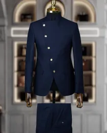 Suits Men's Suit Blazer Sets 2 Pieces East Style Slim Fit Formal Indian Middle StandUp Collar Suit for Men SlantBreasted Wedding