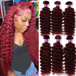 Wigs 99J Burgundy Coloured Deep Wave Human Hair Bundles Deal Wholesale 100% Ombre Remy Human Hair Brazilian Jerry Curly Hair Extension