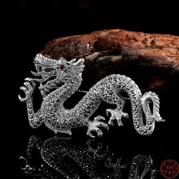 Jewelry S925 Sterling Silver Brooches for Women New Women's Fashion Zircon Marcasite Dragon Pin Corsage Punk Jewelry Free Shipping