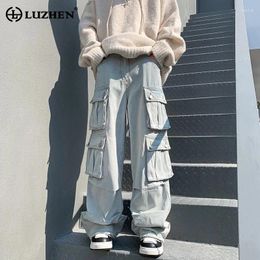 Men's Jeans LUZHEN 2024 American Trendy High Street Many Pockets Fashion Baggy Straight Casual Cargo Pants Original LZ3107