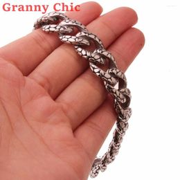 Link Bracelets Granny Chic Jewellery Mens Bracelet Silver Colour Cuban Links & Chains Stainless Steel Bangle For Male Accessory