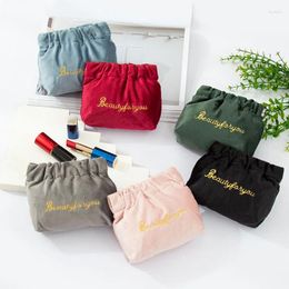 Cosmetic Bags Lipstick Bag For Women Travel Makeup Velvet Letter Embroidery Mini Toiletry Organizer Pouch Storage Case