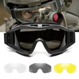 Eyewears Airsoft Tactical Goggles 3 Lens Black Tan Green Windproof Dustproof Motocross Motorcycle Glasses CS Paintball Safety Protection