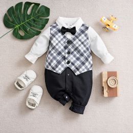 One-Pieces Spring And Autumn Boys And Girls Gentleman Style Handsome Outgoing Formal Wear Comfortable Long Sleeve Baby Bodysuit