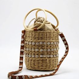 Shoulder Bags Bohemian Shell Straw Women Bag Round Top Handle Handbags Summer Beach Bucket For Women's Hand