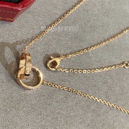 Designer Brand Gold High Edition Carter Double Ring Necklace Womens 18k Rose Full Diamond Versatile Light Luxury Collar Chain