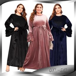 Ethnic Clothing Plus-size Dress For Women Velvet Muslim Fashion Dubai Abaya Long Dresses With Sashes Islam African Musulman