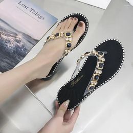 Slippers 2024 Rhinestone Chain Thick Bottom Women's Summer Flip-flops Beach Platform Wedges Heel Sandals Casual Comfortable