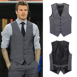 Vests Fashion Mens Suit Vests Grey Blue Black Single Breasted Male Waistcoat Slim Fit Formal Business Casual Vest Veste Homme