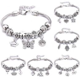 Beaded Charm Bracelet Bangles Jewellery white butterfly Crown Beads Bracelets Brands Bracelets Fit Women Girl Friendship Gift 240423