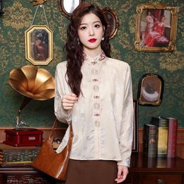 Women's Blouses Chinese Style Women Shirts & Long Sleeve Satin 2024 Summer Printing Fashion Top