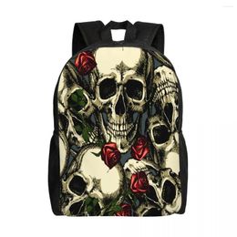 Backpack School Bag 15 Inch Laptop Casual Shoulder Bagpack Travel Red Roses Vintage Skulls Mochila