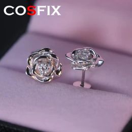 Earrings Vintage Rose Flower Moissanite Stud Earrings D Colour 3mm Simple Diamond Earrings 925 Sterling Silver Fine Jewellery Gift for Women